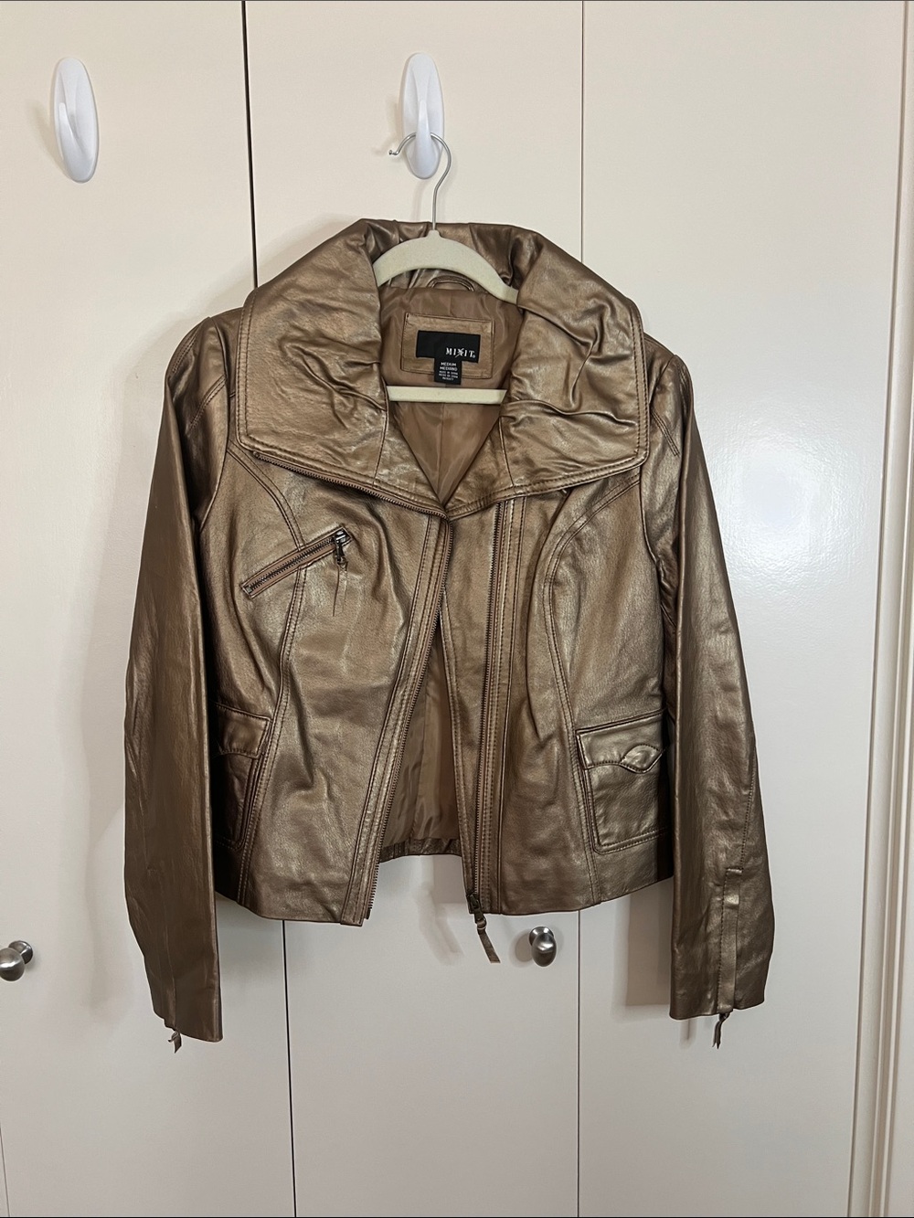 Mixit Metallic Brown Leather Moto Jacket